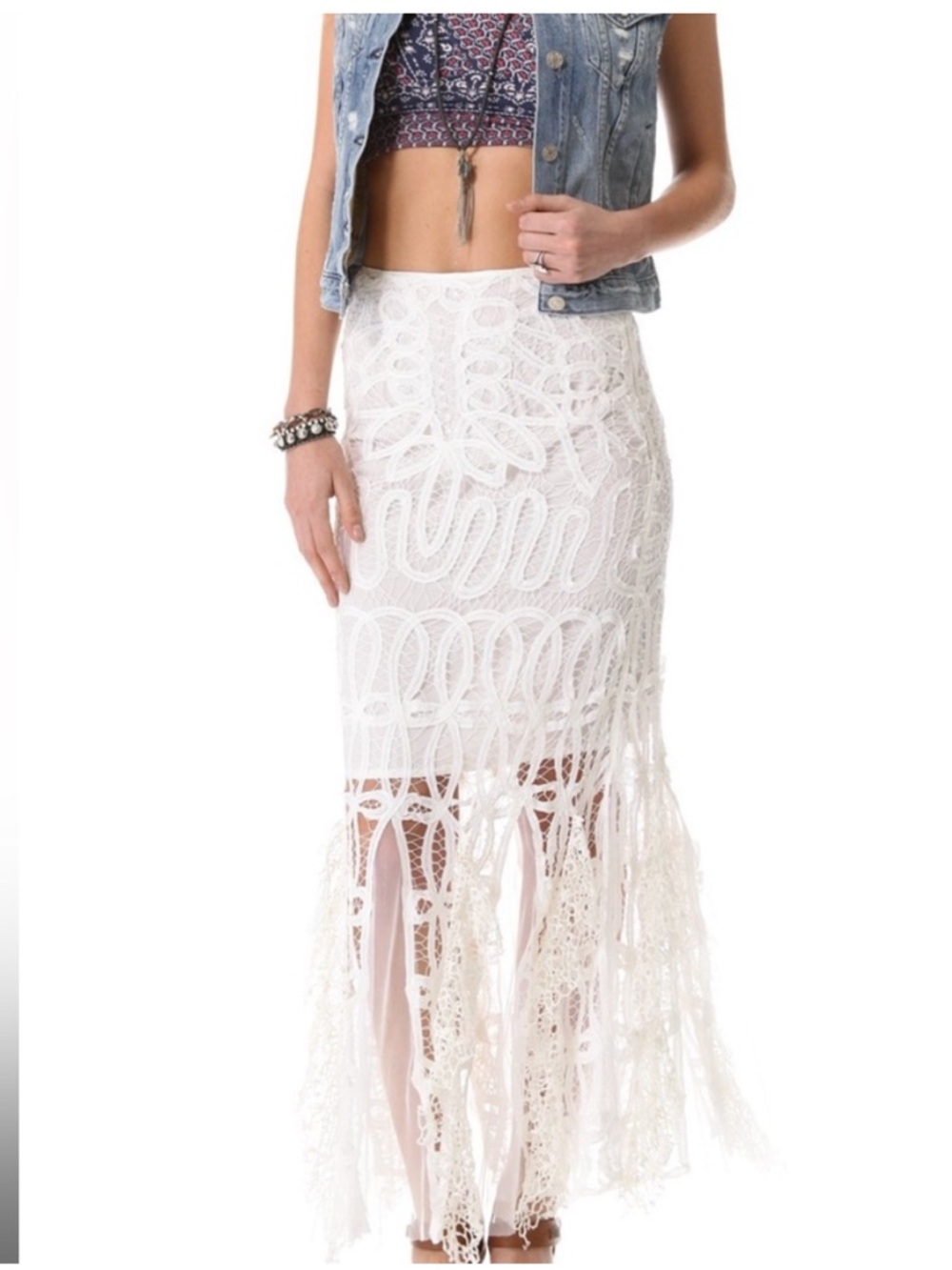 Free People Battenburg ivory lace maxi skirt